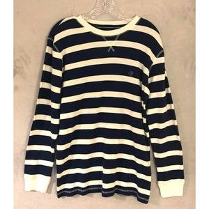 NEW! Roebuck & Co Youth Pullover Shirt XL 18-20‎ Navy White Striped Waffle-Knit